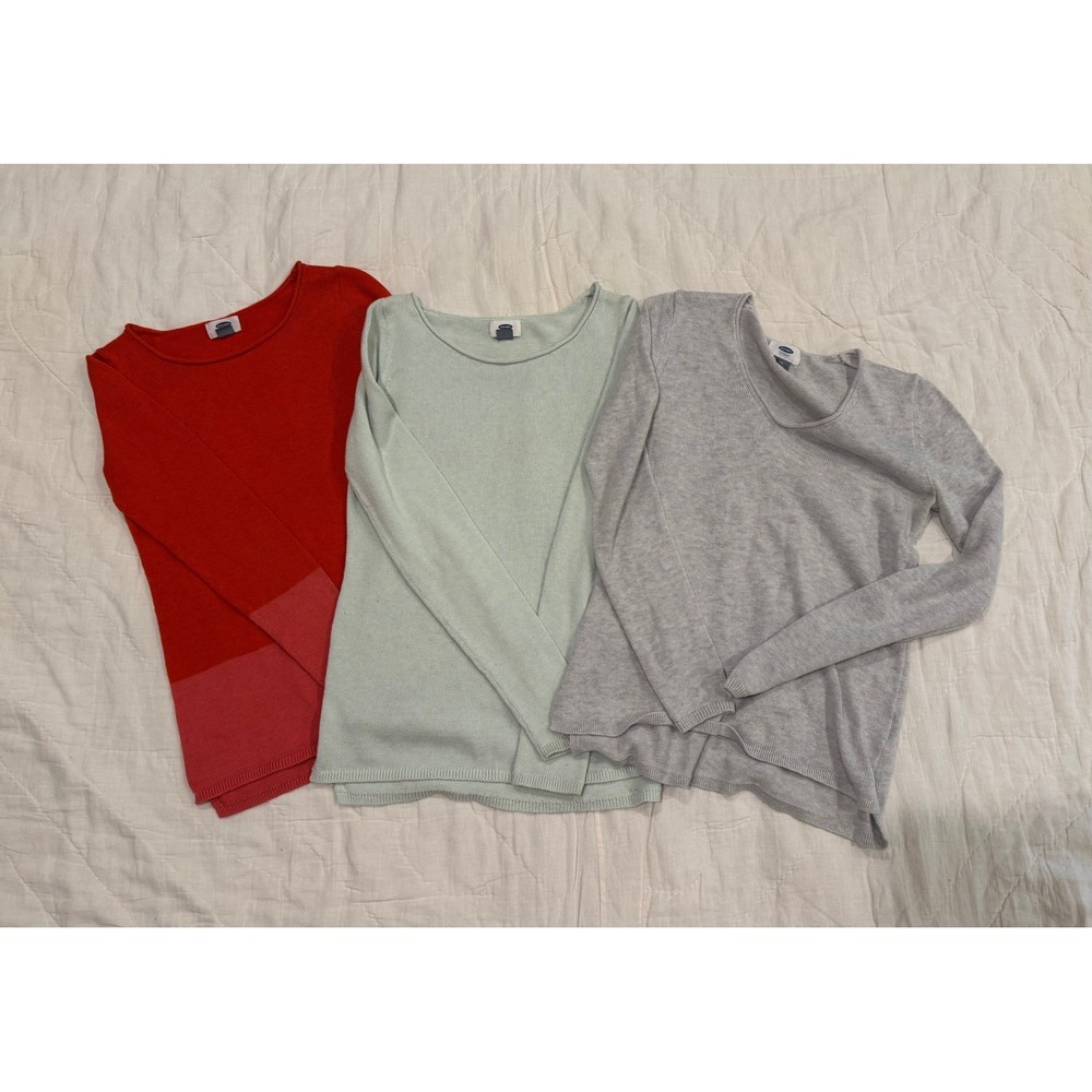 Old Navy Womens Sweater‎ Bundle Lot of 3 XS Cotton Knit Red Grey Mint Green Top